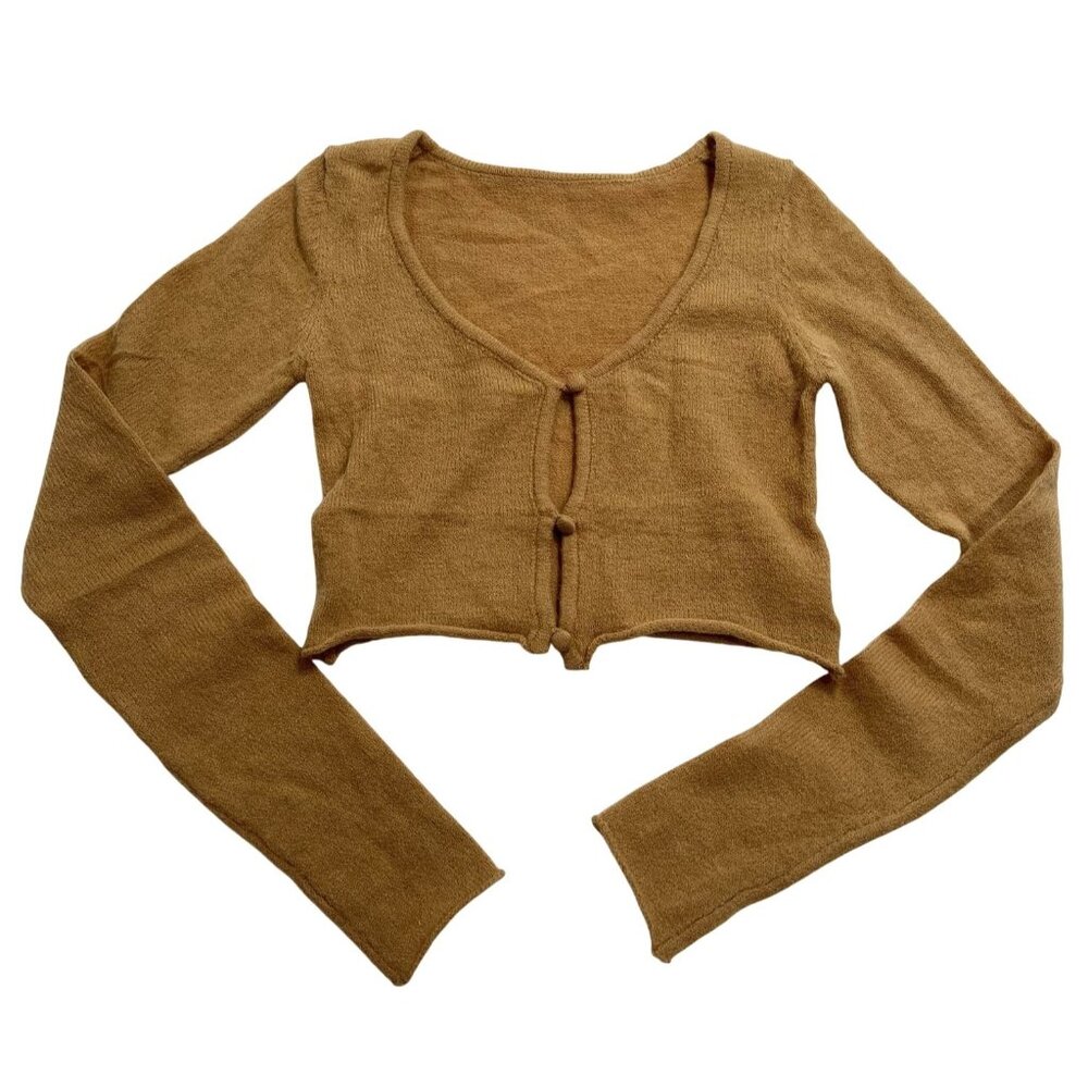 Amelie Teje Crop Cardigan Sweater in Brown
